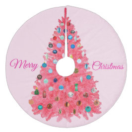 Pink Christmas Tree Skirt Julgransmatta Fleece
