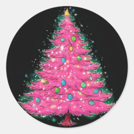 Pink Christmas Tree Sticker, Christmas Sticker Runt Klistermärke