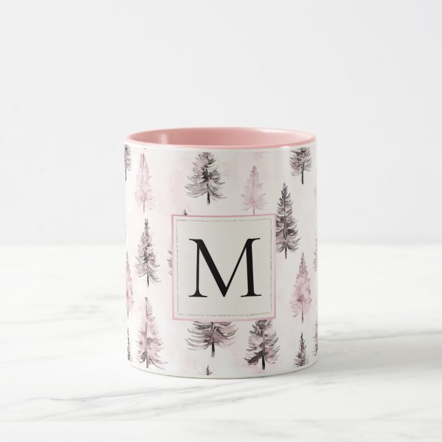 Pink Christmas Trees Monogram Mugg (Center)