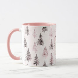 Pink Christmas Trees Monogram Mugg