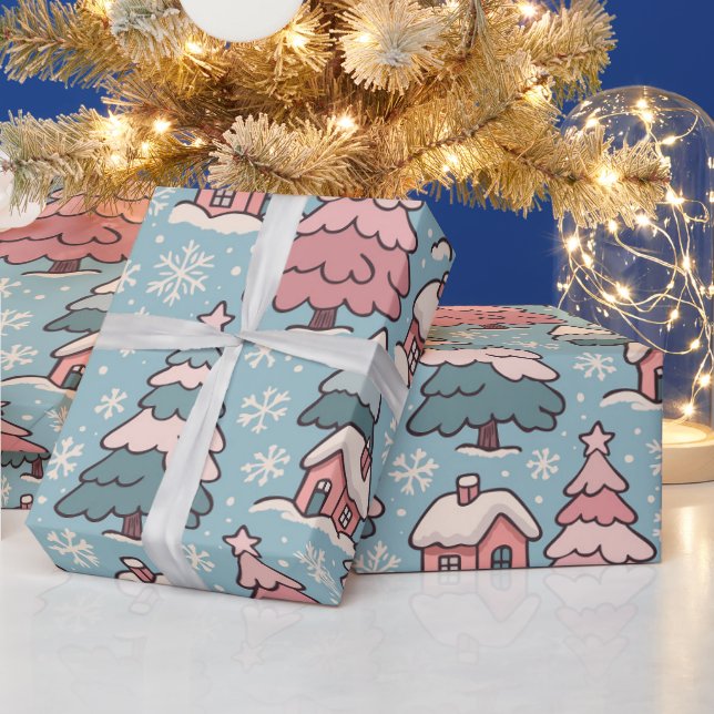 Pink Christmas Trees  Presentpapper (Helgdagar)
