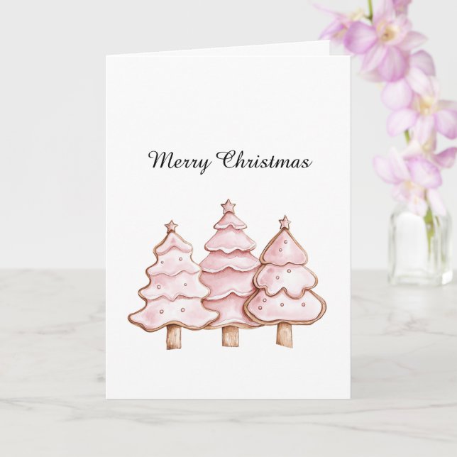 Pink Christmas Trees with Gold Stars Kort (Orkide)