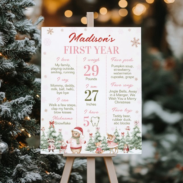 Pink Christmas Winter Woodland Birthday Milestone Poster (Skapare uppladdad)
