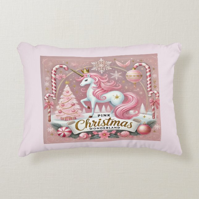 Pink Christmas Wonderland Unicorn Accent Pillow Prydnadskudde (Framsidan)