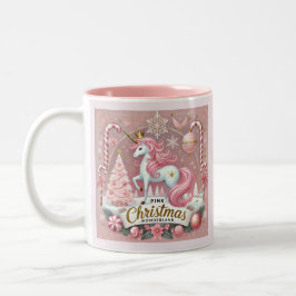 Pink Christmas Wonderland Unicorn Två-Tonad Mugg