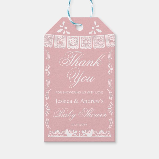 Pink Cielito Lindo Mexican Baby Shower Gift Presentetikett (Framsidan)