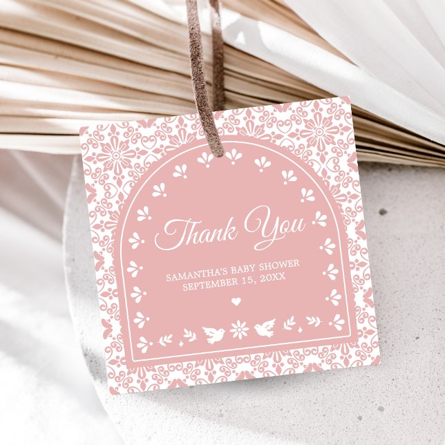 Pink Cielito Lindo Papel Picado Baby Shower Gåvor Etiketter (Cielito Lindo Papel Picado Fiesta Baby Shower Favor Tags)