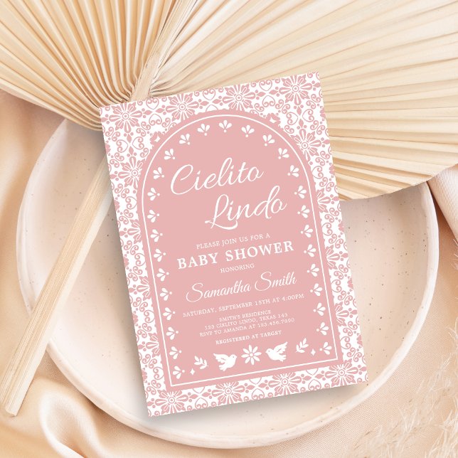 Pink Cielito Lindo Papel Picado Baby Shower Inbjudningar (Cielito Lindo Papel Picado Fiesta Baby Shower Invitation)
