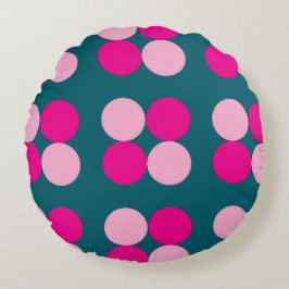 Pink Circles on Green Round Pillow Rund Kudde