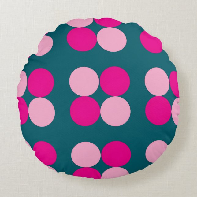 Pink Circles on Green Round Pillow Rund Kudde (Framsidan)