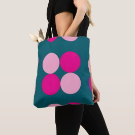 Pink Circles on Green Tote Tygkasse