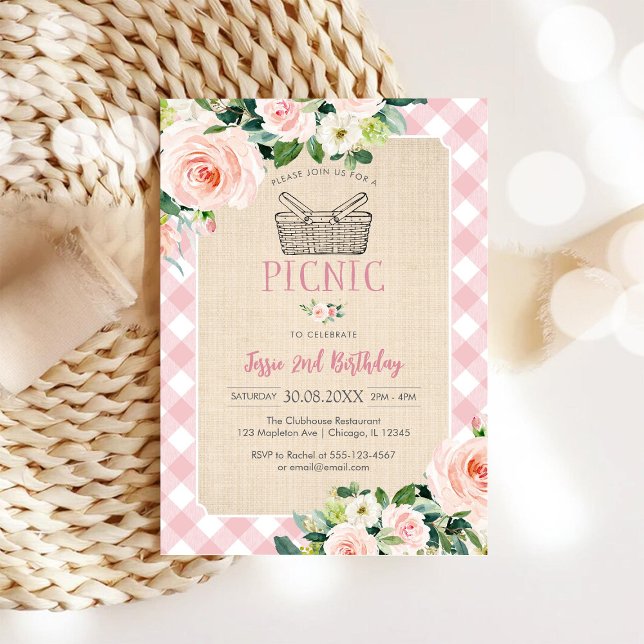 Pink Classic Picnic Birthday Invitation Inbjudningar (Skapare uppladdad)