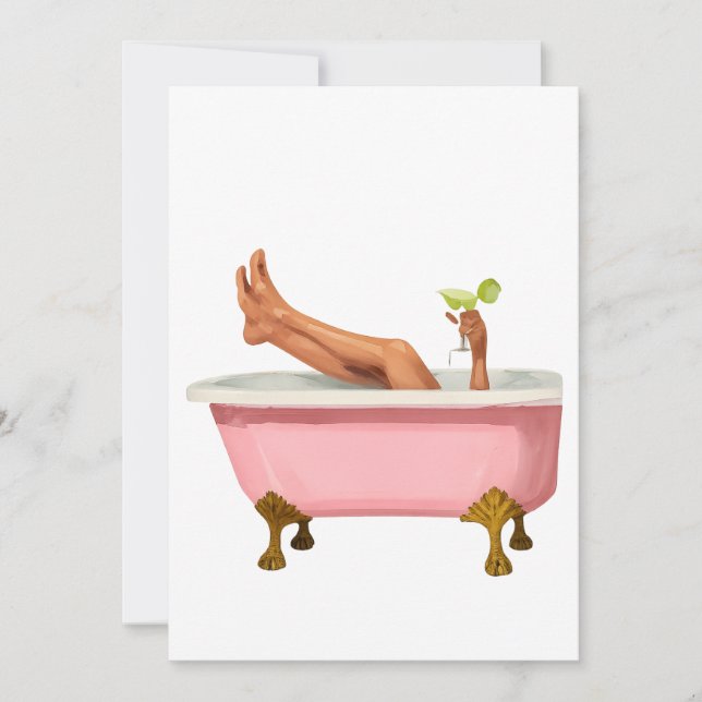 Pink Clawfoot Bathtub Art Print – Glam Self Care W Inbjudningar (Framsida)