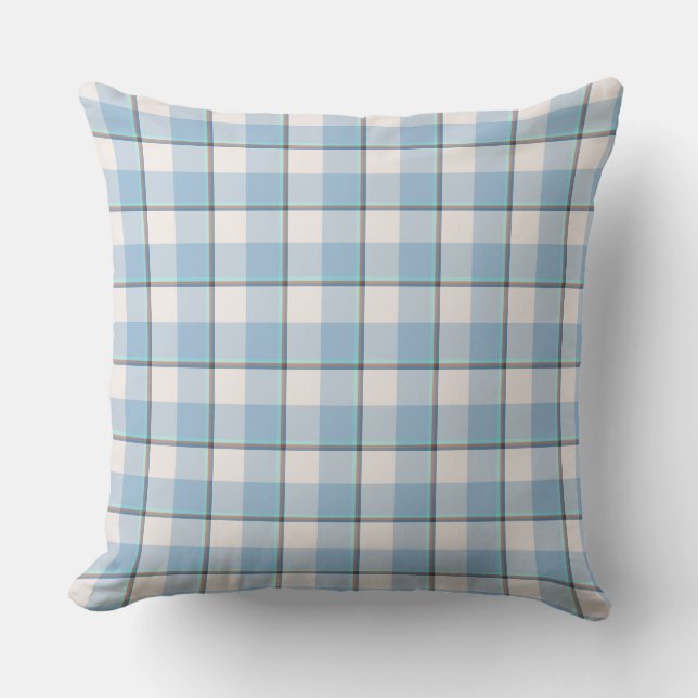 Pink Cloud and Blue Lagoon Plaid Throw Pillow Kudde (Framsida)