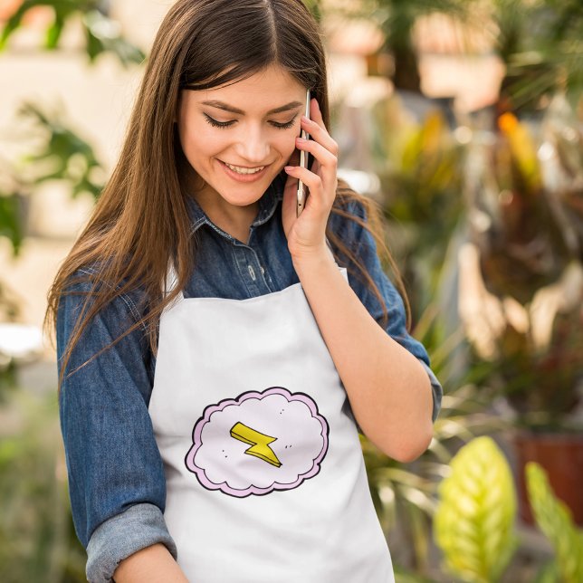 Pink Cloud Yellow Lightning Bolt Adult Apron Förkläde (Skapare uppladdad)
