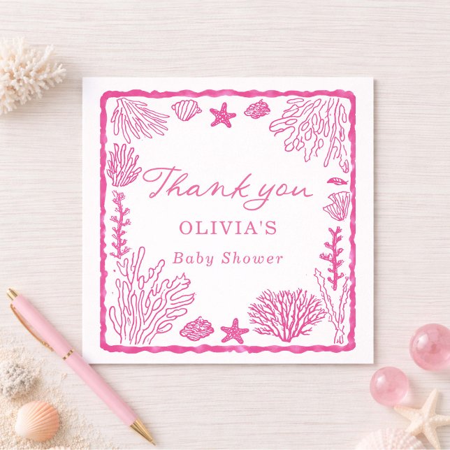 Pink Coastal Baby Shower  Tack Kort (Skapare uppladdad)