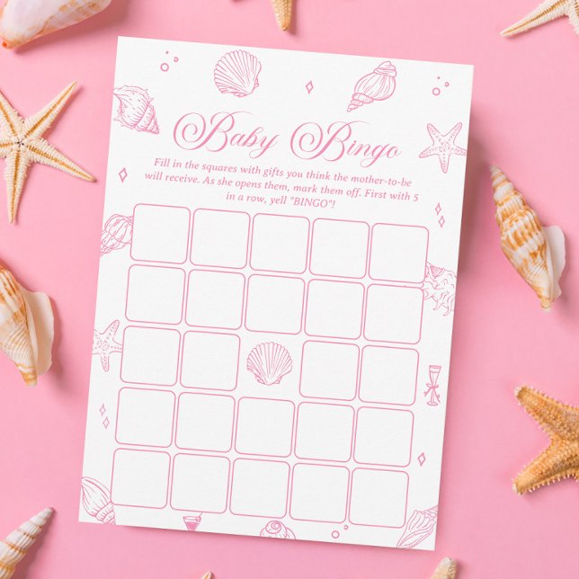 Pink Coastal Beach Baby Shower Bingo Game Card Inbjudningar (Skapare uppladdad)