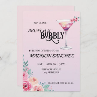 Pink Cocktail Brunch and Bubbly Bridal Shower  Inbjudningar