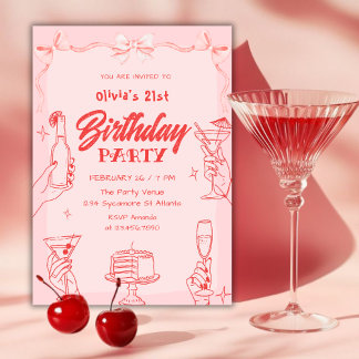 Pink Cocktail Valentine’s Day 21st Birthday Party Inbjudningar