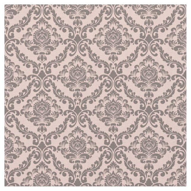 Pink & Cocoa Damask Tyg (Närbild)