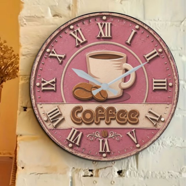 Pink Coffee Feminine Coffee Bar Decor Stor Klocka (Skapare uppladdad)