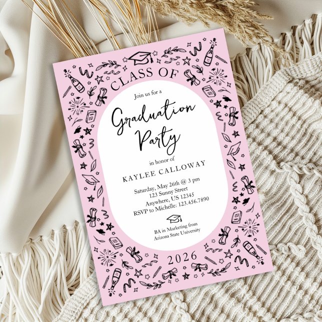 Pink College Graduation Invitation Inbjudningar (Skapare uppladdad)