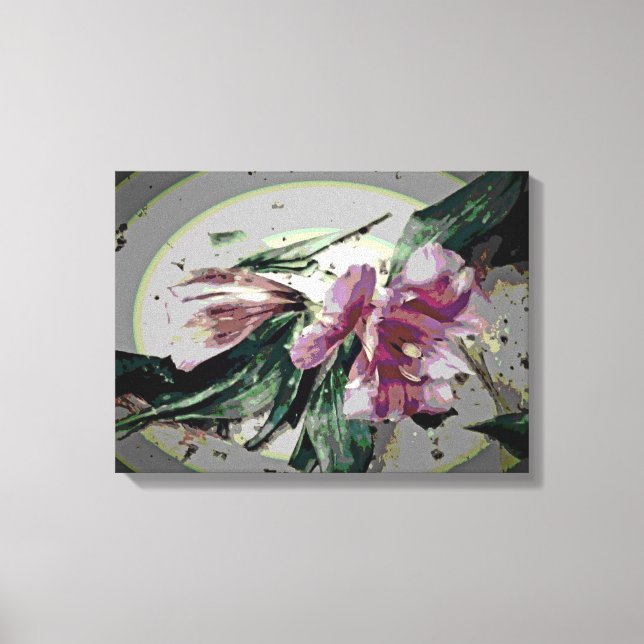 Pink Colorful Floral Digital Modern Art Canvastryck (Framsida)