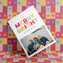 Pink Colorful Type Merry and Bright Christmas