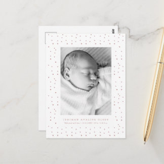 Pink Confetti Baby Birth Announcement Postcard Vykort