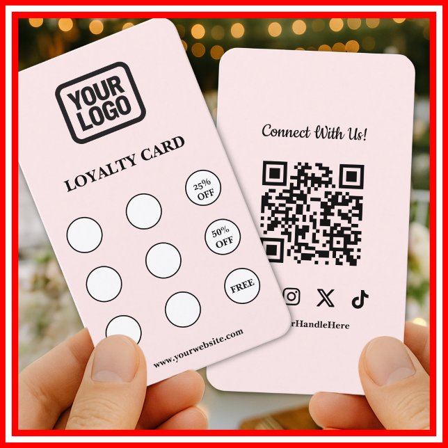 Pink Connect With Us Social QR Code Loyalty Card Visitkort (Skapare uppladdad)