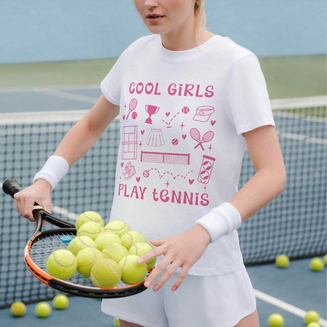Pink Cool Girls Play Tennis Cute Hearts T Shirt (Skapare uppladdad)