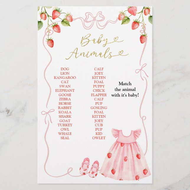 Pink Coquette Baby Clothes Baby Animals Game Sign (Framsida)