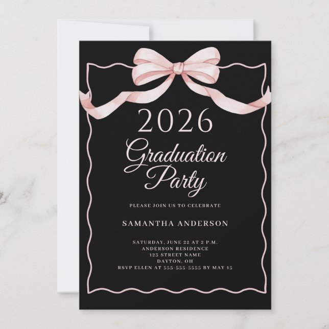 Pink Coquette Bow 2026 Graduation Party Inbjudningar (Framsida)