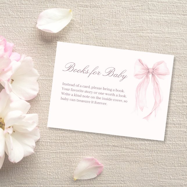 Pink Coquette Bow Baby Shower Baby Books Card Tilläggskort (Pink Coquette Bow Books for Baby Card)