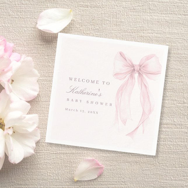 Pink Coquette Bow Baby Shower Pappersservett (Pink Bow Baby Shower Napkin)