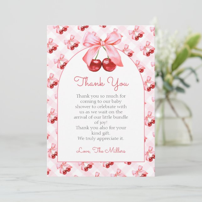 Pink Coquette Bow Baby Shower Thank You Card Tack Kort (Stående Fram)