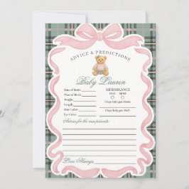 Pink Coquette Bow Bear Girl Advice for Baby Card Inbjudningar