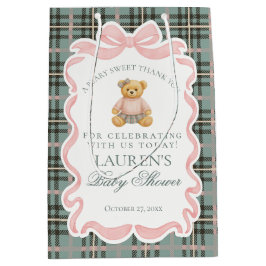 Pink Coquette Bow Bear Plaid Baby Shower Favors