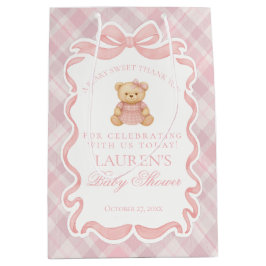 Pink Coquette Bow Bear Plaid Baby Shower Favors