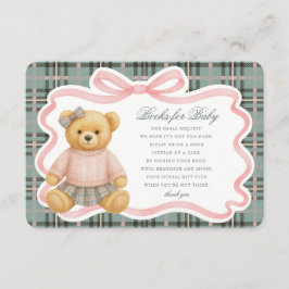Pink Coquette Bow Bear Plaid Books for Baby Card Tilläggskort