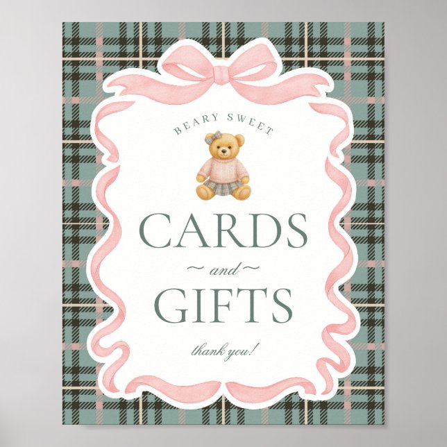 Pink Coquette Bow Bear Plaid Cards & Gifts Poster (Framsidan)