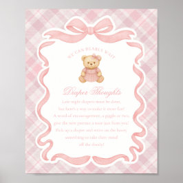 Pink Coquette Bow Bear Plaid Diaper Thoughts Poster
