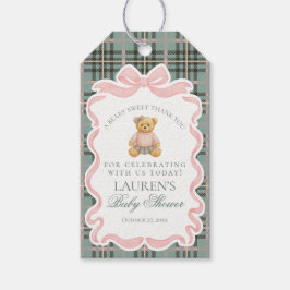 Pink Coquette Bow Bear Tartan Baby Shower Favors Presentetikett