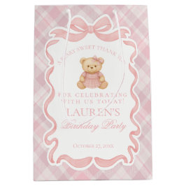 Pink Coquette Bow Bear Tartan Birthday Favors