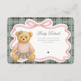 Pink Coquette Bow Bear Tartan Plaid Details Card Tilläggskort