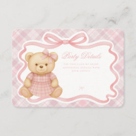 Pink Coquette Bow Bear Tartan Plaid Details Card Tilläggskort