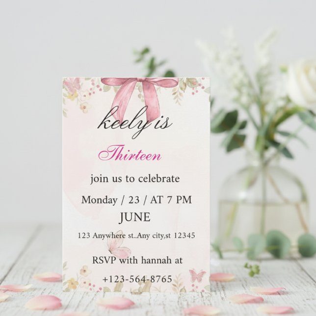 Pink Coquette Bow Birthday Invitation Tack Kort (Skapare uppladdad)