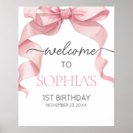 Pink Coquette Bow Birthday Party Welcome Signs Poster