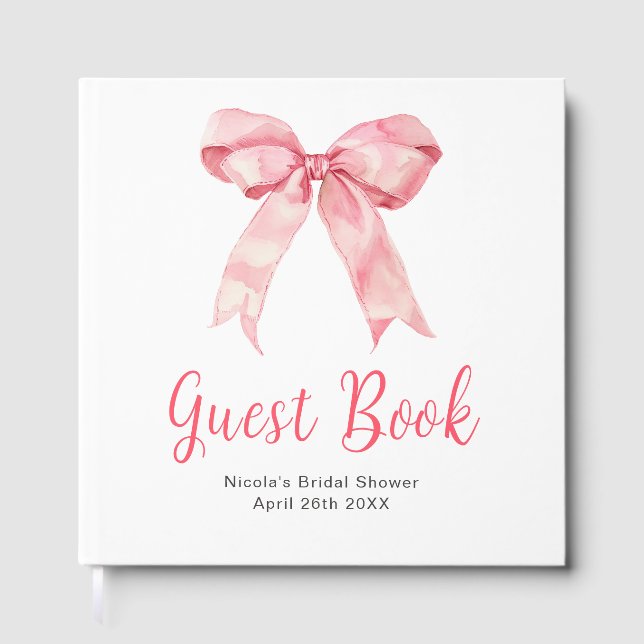 Pink Coquette Bow Bridal Shower Guest Book Gästböcker (Framsida)
