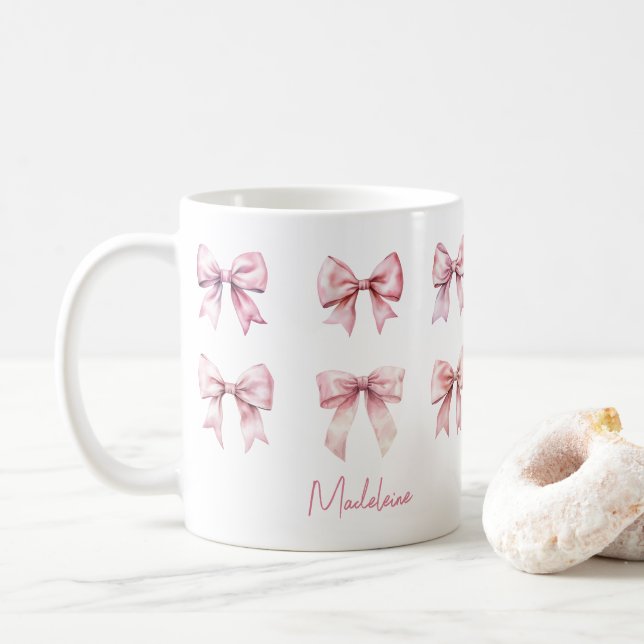 Pink Coquette Bow Custom Name Kaffemugg (Med munk)